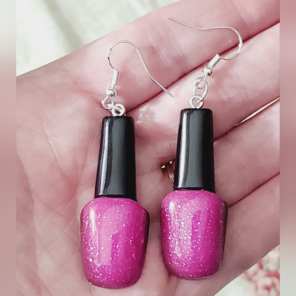 Handmade earrings nail polish acrylic enamel sparkle 925 sterling silver hooks